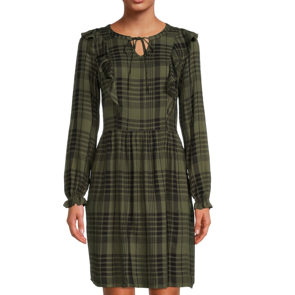 Time And Tru Plaid Longsleeve Mini Dress Small